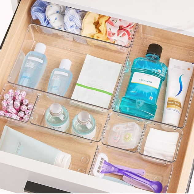 Clear Drawer Tray Organizers  25 pieces, plastic storage- buy on Amazon