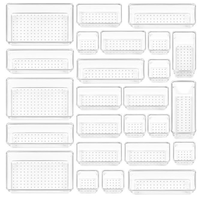 Clear Drawer Tray Organizers  25 pieces, plastic storage- buy on Amazon